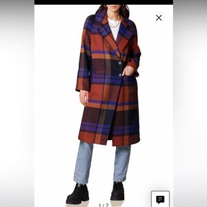 Navy rust plaid coat